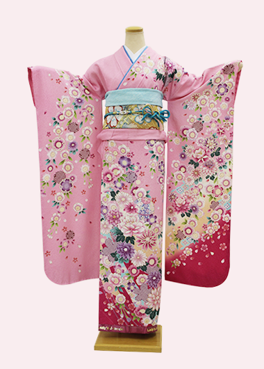NO.60 ピンク地裾ぼかし 花柄振袖 | 尼崎 振袖 成人式 着物の販売