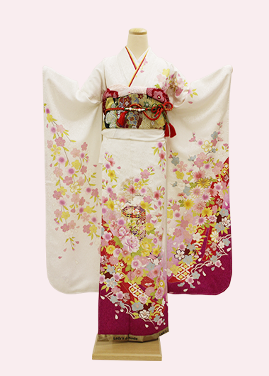 NO.66 白地裾ぼかし 花柄振袖 | 尼崎 振袖 成人式 着物の販売・購入 